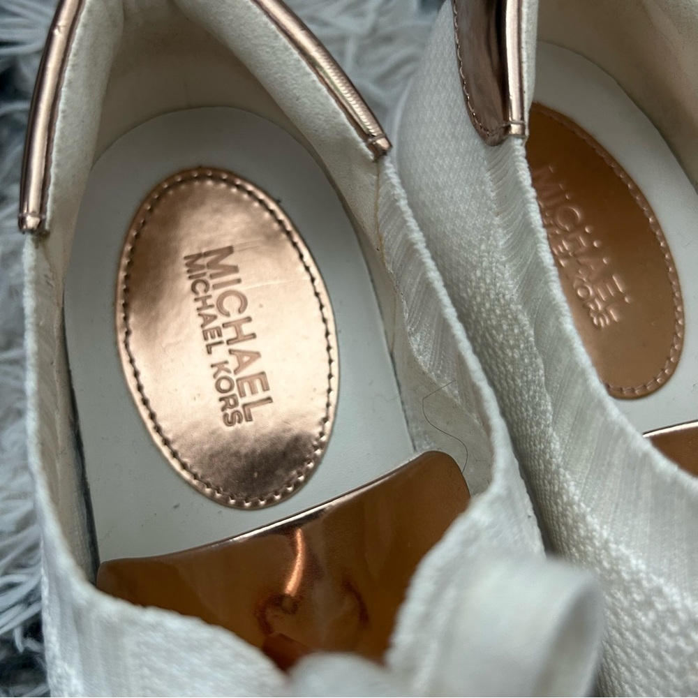 Michael by Michael Kors White and Gold Skyler Laceup Sneaker - Picture 2 of 8